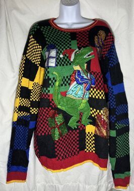 Holiday Time Ugly Christmas Sweater Dinosaur T-Rex Size XL